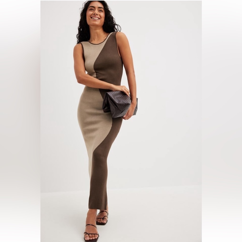 NA-KD open back two colored knitted maxi dress. NWT